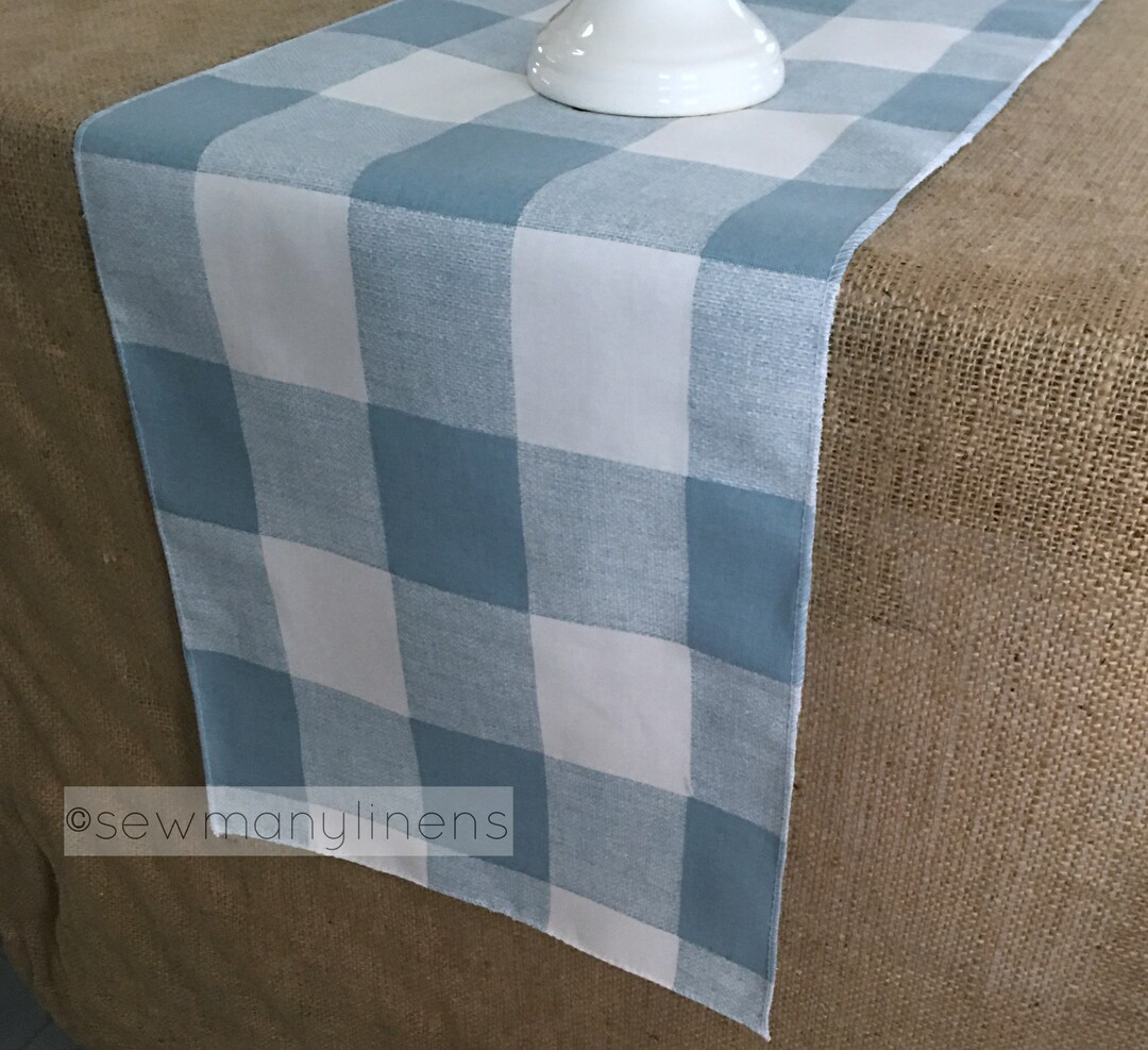 Light Blue Plaid Buffalo Check Table Runner Country Cottage Decor Table