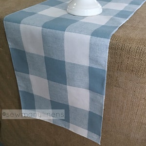 Light Blue Plaid Buffalo Check Table Runner Country Cottage Decor Table Centerpiece Kitchen Dining Room Table Linens Plaid Farmhouse Decor