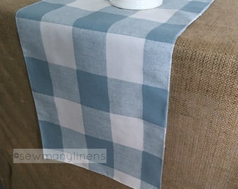 Light Blue Plaid Buffalo Check Table Runner Country Cottage Decor Table Centerpiece Kitchen Dining Room Table Linens Plaid Farmhouse Decor