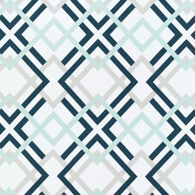 May include: A seamless pattern with a geometric design featuring overlapping squares in shades of teal, grey, and white.