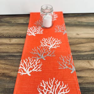 Nautical Table Runner Salmon Linens Coral Reef Centerpiece Dining Room Home Coastal Beach House Decor Colorful Ocean Sea Life