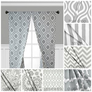 Gray Curtains Window Treatments Drapes Geometric Stripe Quatrefoil Curtain Panels Valance Multiple Sizes Kitchen Cafe Shade Home Decor