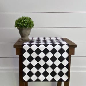 Black and White Table Runner Harlequin Check Diamond Runner Table Centerpiece Dining Home Decor Black Table Linens Alice in Wonderland Decor