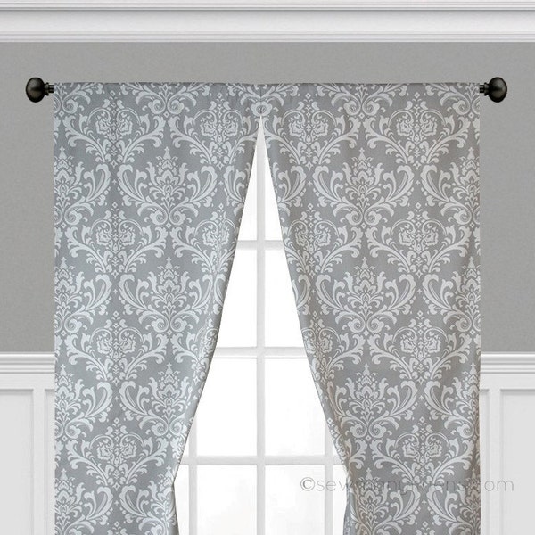 Gray Curtains Window Treatments Custom Drapes Floral Damask Curtain Panels Living Room Bedroom Valance Classic Traditional Home Decor