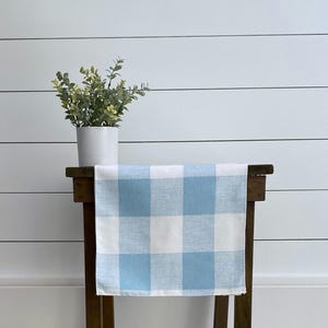 Light Blue Plaid Buffalo Check Table Runner Country Cottage Decor Centerpiece Kitchen Dining Room Linens Boy Baby Shower Farmhouse Decor