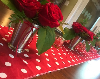 Red Polka Dot Table Runner Dining Room Home Decor Linens Birthday Party Centerpiece Handmade Custom Sizes