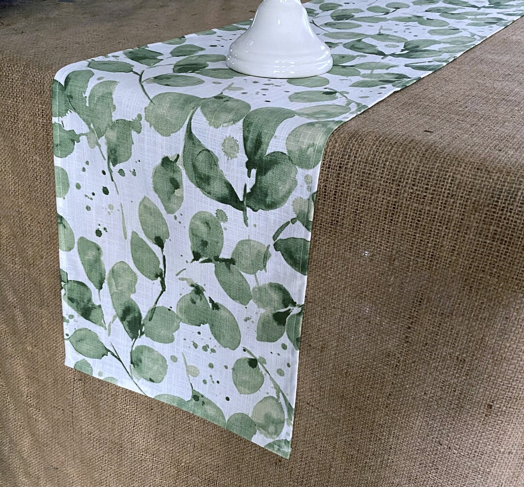 Green Eucalyptus Leaves Table Runner Vine Leaf Table Linens Kitchen