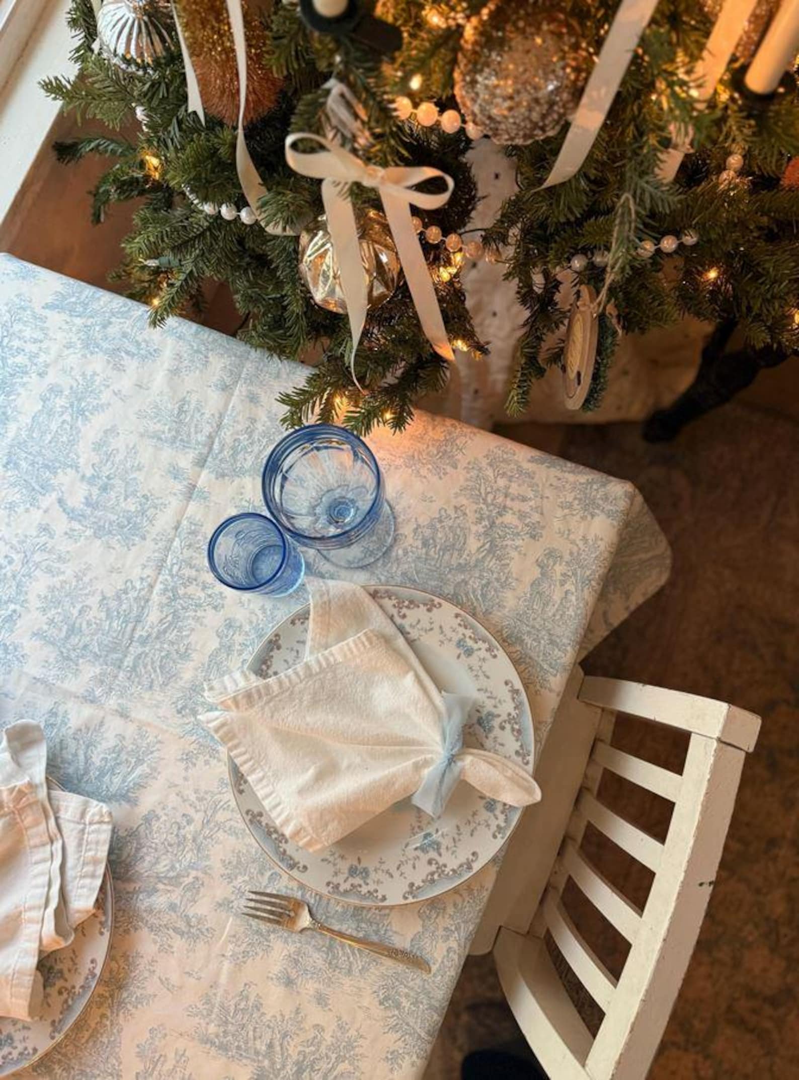 Light Blue Toile Tablecloth Table Cover Linen Toile Table Cloth ...