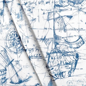 Nautical Curtain Panels Linen Blue Curtains Window Treatments Compass Print Sailing Panels Living Dining Room Den Office Curtains Valance