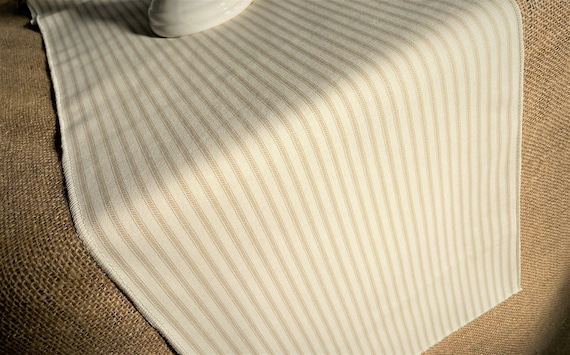Farmhouse Table Runner Country Cottage Home Decor Ivory Ticking Stripe Runner