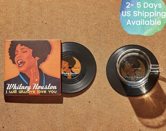Whitney Houston Vinyl Record Coasters, Set of 2, 90s Music Coasters, Album Cover, Gift for Music Lovers, I will always love you
