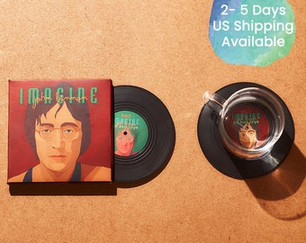 Coaster John Lennon Imagine Vinyl Record Coasters, Set of 2, LP Album Cover, Retro 70s Rock Music Coasters, Music Lover Gift, Beatles Gift