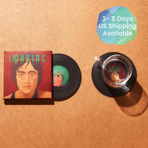 Coaster John Lennon Imagine Vinyl Record Coasters, Set of 2, LP Album Cover, Retro 70s Rock Music Coasters, Music Lover Gift, Beatles Gift