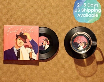 Frank Sinatra Vinyl Record Coasters, Set of 2, Retro Jazz Music Coasters, Vintage 60s Swing Music, Decorations, Gift for Music Lovers