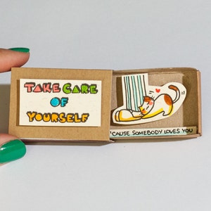 Take Care Card/ Love Card for her/ Gift for Him/ Cat Lover/ Cute Cat Matchbox Card/ Take Care Card/ Prenez soin de vous / LV040