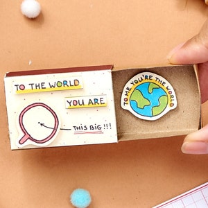 Romantic Anniversary Card/ For her/ For him/ Surprise Love Gift/ Tiny Handmade Matchbox Card/ To me you are the world/ Valentines gifts