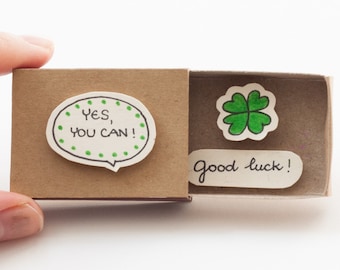 Good Luck Card/ Four-leaved Clover Card - Cute encouraging Matchbox/ Gift box/ Encouragement Card / Friendship Card/ Yes you can card/ OT059