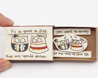 Owl Anniversary card/ Romantic Anniversary Gift/ Unique Love Card/ It's so great to find that one special person you can annoy/ LV064