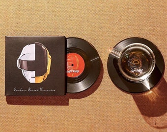 Daft Punk Vinyl Record Coasters, Set van 2, Random Access Memories Vinyl Disc Coasters, Elektronische Muziek, Daft Punk RAM geschenken, Muziek Coasters