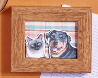 Custom Multiple Pet Painting, Cat Painting And Custom Animal Illustration, Custom Cat And Dog Portrait, Personalized Pets Illustration Gifts