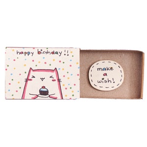 Cute Cat Birthday Card Matchbox/ Small Tiny Gift box/ "Make a wish" Kitty Cupcake/ Happy Birthday/ BD001