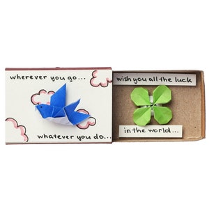 Origami Streichholzschachtel Karte/ Abschiedskarte/ Wish You All The Luck in The World/ Einzigartiges handgemachtes Abschiedsgeschenk/ Papierkunst/ OR004