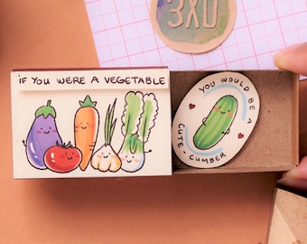 Funny Vegan Vegetarian Love Card/ Unique Gift for Her/ For Him / Cheesy Pick-up Line/ Handmade Matchbox Card/ You'd be a Cute-Cumber/ LV155