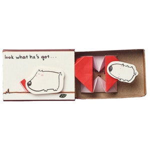Origami Liebe Streichholzschachtel Karte/ Niedliche Welpe Hund Karte/ Look What He's Got/ I Love You Karte/ Unikat Handgemachte Überraschung Liebesgeschenk/ Papierkunst/ OR003