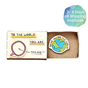 Romantic Anniversary Card/ For her/ For him/ Surprise Love Gift/ Tiny Handmade Matchbox Card/ To me you are the world/ Valentines gifts