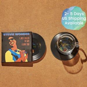 Stevie Wonder Vinyl Record Coasters, Set of 2, LP Record Coasters 80s Pop Music, Gift for Music Lovers, I just called to say I love you