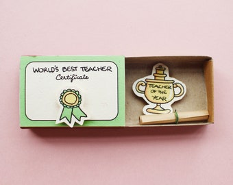 World&#39;s Best Teacher Certificate Matchbox Card/ Teacher of the Year Cup/ Teacher Appreciation Card /Gift for Teacher, Coach, Professor OT132