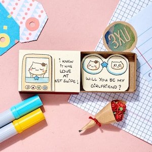Tinder Love Card/ Love at first swipe/ Be my Girlfriend/ Boyfriend Proposal/ Online Dating Card/ Internet Dating Matchbox Card/ Tinder Card