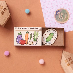 Funny Vegan Vegetarian Love Card/ Unique Valentine Gift for Her/ Cheesy Pick-up Line/ Handmade Matchbox Card For Him/ You'd be a Cute-Cumber