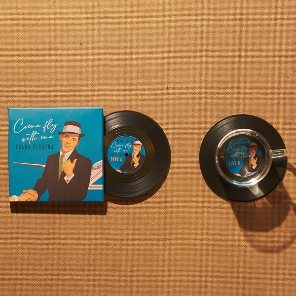 Frank Sinatra Come Fly With Me Vinyl Record Coasters, Retro Jazz Music Coasters, Vintage 60s Swing Music, Decorations, Gift for Music Lovers