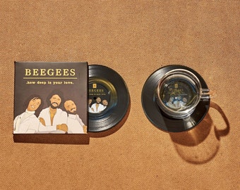 Bee Gees Vinyl Record Coasters, Set of 2, 70s Pop Music Coasters, Gift for Music Lovers, How Deep is Your Love, Bee Gees Gifts, House Decor