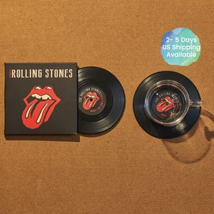 The Rolling Stones Vinyl Record Coasters, Set of 2, LP Record Coasters, 70s Rock Music Coasters, Cool Gift for Music Lover, Rock n&#39; Roll