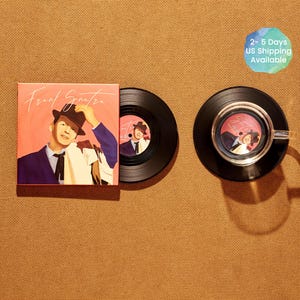Frank Sinatra Vinyl Record Coasters, Set of 2, Retro Jazz Music Coasters, Vintage 60s Swing Music, Decorations, Gift for Music Lovers