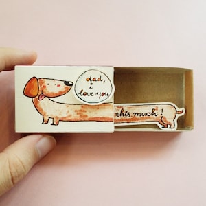 "Sehr schöne Streichholzschachtel Karte ""Long Doxie Dad"" Karte / ""Ich liebe dich"" Streichholzschachtel Karte / ""Ich liebe dich"" / Dackel Geschenk für Papa."