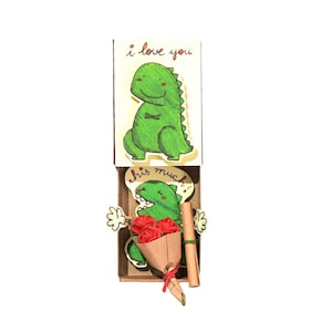 Dinosaur Love Card/ Funny 3D pop-up Dino Card/ Funny gift for her/ Matchbox Card/ Dinosaur card/ "I Love You This Much"/LV099