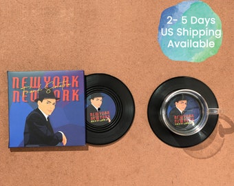 Frank Sinatra New York Vinyl Record Coasters, Retro Jazz Music Coasters, Vintage 60s Swing Music, Decorations, Gift for Music Lovers,for Mom