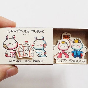 Biglietto di ringraziamento - Biglietto motivazionale matchbox - Biglietto di auguri per conigli - Regalo incoraggiante - "La gratitudine trasforma ciò che abbiamo in abbastanza" - OT120