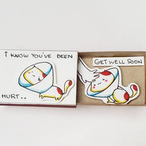 Leuke leuke aanmoedigingskaart Matchbox / Schattige kat wenskaart / geschenkdoos / Berichtendoos "Ik weet dat je gewond bent geraakt"/ "Word snel beter"/ OT105