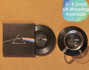 Coaster Pink Floyd Vinyl Record Coasters, Set of 2, Retro 70s LP Music Coasters, Album Cover, Cool Gift for Dad, Dark side of the Moon