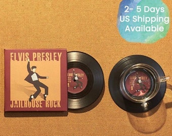 Vinyl Record Coasters, Set of 2, Elvis Presley Music Coasters, Jailhouse Rock Album, Music Decor, Gift for Music Lover, Rock n' Roll - CS022