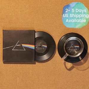 Coaster Pink Floyd Vinyl Record Coasters, Set of 2, Retro 70s LP Music Coasters, Album Cover, Cool Gift for Dad, Dark side of the Moon