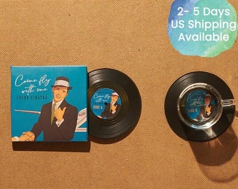 Frank Sinatra Come Fly With Me Vinyl Record Coasters, Retro Jazz Music Coasters, Vintage 60s Swing Music, Decorations, Gift for Music Lovers