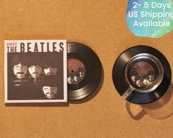 Vinyl Record Coasters, Set of 2, Retro 60s Music Coasters, Album Cover, Decoration, Drink Coasters, Cool Gift for Dad, 'Meet the Beatles'