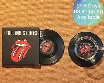 The Rolling Stones Schallplatten Untersetzer, 2er Set, LP Untersetzer, 70er Jahre Rock Musik Untersetzer, Cooles Geschenk für Musik Liebhaber, Rock n' Roll