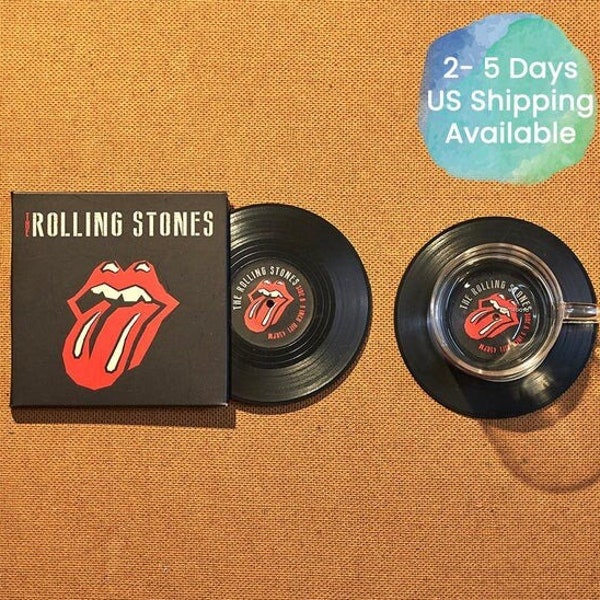 The Rolling Stones Vinyl Record Coasters, Set of 2, LP Record Coasters, 70s Rock Music Coasters, Cool Gift for Music Lover, Rock n' Roll