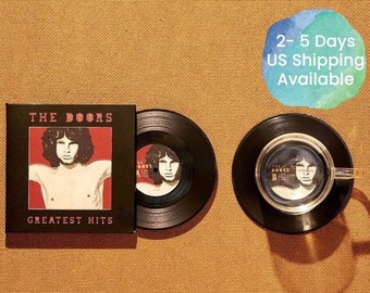 The Doors Vinyl Record Coasters, Set of 2, Jim Morrison Album Cover, Retro 60s Rock Music Coasters, Decorations, Gift for Music Lovers